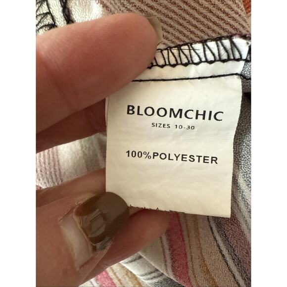 Bloomchic Plus Size Women's 22/24 Retro Stripe V Neck Peplum Asymmetric Tunic - Picture 7 of 11